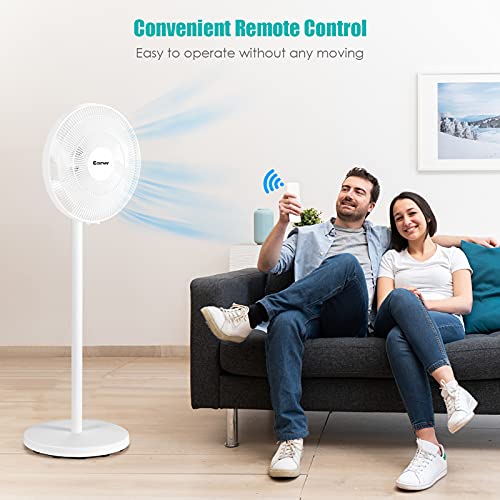 COSTWAY 16-Inch Standing Pedestal Fan, Height Adjustable 90° Oscillating Fan with Remote Control, 3 Wind Speeds & 60° Tilt, Quiet 7-Blade Stand Fan for Bedroom, Living Room, Home, Office, White
