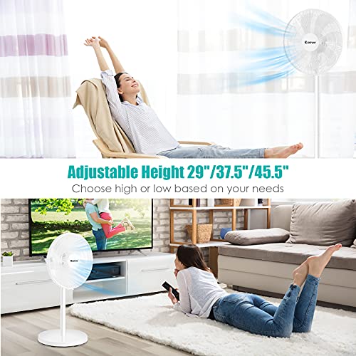 COSTWAY 16-Inch Standing Pedestal Fan, Height Adjustable 90° Oscillating Fan with Remote Control, 3 Wind Speeds & 60° Tilt, Quiet 7-Blade Stand Fan for Bedroom, Living Room, Home, Office, White