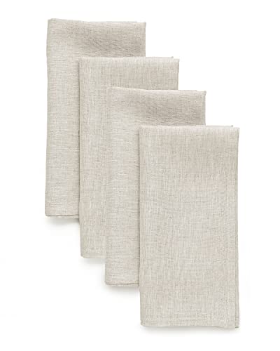 Solino Home Linen Napkins Set of 4 – Light Natural 20 x 20 Inch – 100% Pure Linen Summer Dinner Napkins – Machine Washable and Handcrafted from European Flax – Athena