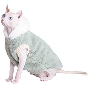 Sweaters Hoodies for Sphynx Cats Winter Warm Thick Soft Cotton Pajamas for Cats Pullover Kitten Shirts with Sleeveless Pet Clothes (Green, L（6.6-8.8lbs）)