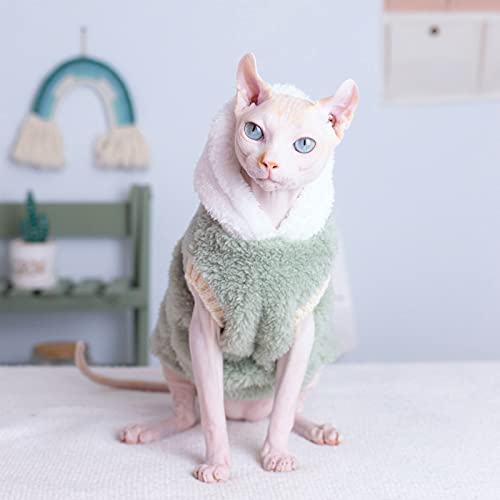Sweaters Hoodies for Sphynx Cats Winter Warm Thick Soft Cotton Pajamas for Cats Pullover Kitten Shirts with Sleeveless Pet Clothes (Green, L（6.6-8.8lbs）)