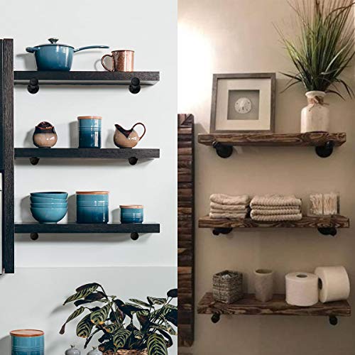 Pipe Shelf Brackets 12 Inch, Industrial Iron Pipe Floating Shelf Bracket Heavy Duty Metal Shelving Brackets for Shelves- 6 Pack Black (12 inch-6 Pack)