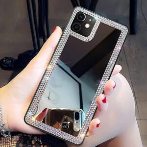 cavdycidy iphone 11 mirror case bling with diamond,bling acrylic mirror phone case crystal that can be used for outdoor makeup for women girl who love beauty(bling diamond mirror)