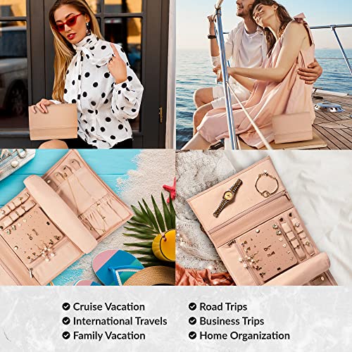 COSMIYA Luxury Vegan Leather Traveling Jewelry Organizer - Jewelry Roll, Travel Jewelry Bag, Jewelry Travel Organizer, Travel Necklace Earring Ring Organizer, Organizador De Joyas Para Mujer