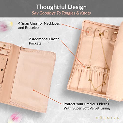 COSMIYA Luxury Vegan Leather Traveling Jewelry Organizer - Jewelry Roll, Travel Jewelry Bag, Jewelry Travel Organizer, Travel Necklace Earring Ring Organizer, Organizador De Joyas Para Mujer