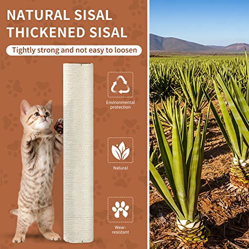 Cat Scratching Post Replacement Parts for Cat Tree, Sisal Rope Scratcher Post Refill, Cat Scratch Posts Refills Pole for Indoor Large Cats with Screws(2 Pieces 15.7" Tall)