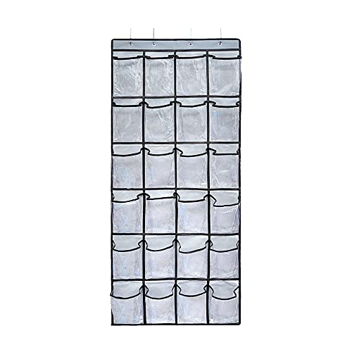 CiLai Over The Door Shoe Organizer 24 Large Crystal PVC Pockets Hanging Shoe Hanger Holder for Closet（Grey）