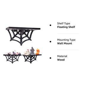 CEFRECO Spider Web Floating Shelf - Gothic Halloween Hanging Shelf with Hooks for Wall Oddities and Curiosities - Black Spooky Goth Wall Decor for Kitchen and Home - Crystal Display Shelf for Stones