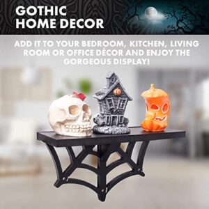 CEFRECO Spider Web Floating Shelf - Gothic Halloween Hanging Shelf with Hooks for Wall Oddities and Curiosities - Black Spooky Goth Wall Decor for Kitchen and Home - Crystal Display Shelf for Stones