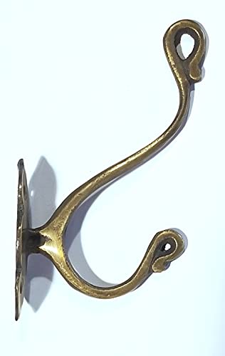 hardwarefinds Large Solid Brass Vintage Antique Style Ornate Double Coat Hat Towel Hook 6 C11