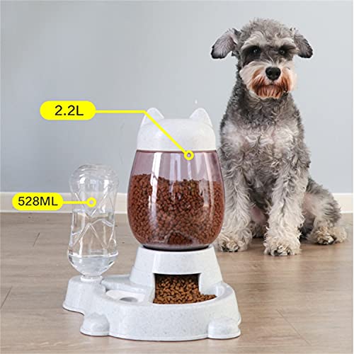 Dog Food Feeder, Automatic Pet Food Feeder & Water Dispenser Set, Cute Automatical Dog Cat Feeder with Water Bottle, Water Dispenser Pet Water Food Dish for Cats,Puppy, Rabbit Grey Color
