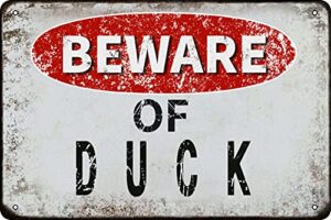 beware of duck vintage metal tin sign retro funny tin sign for wall decor—8" x 12"—duck