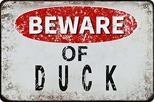 Beware of Duck vintage Metal Tin Sign Retro Funny Tin Sign For Wall Decor—8" x 12"—Duck