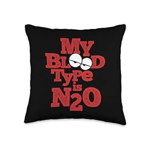 blood type gifts my blood type is n2o nitrous oxide throw pillow, 16x16, multicolor