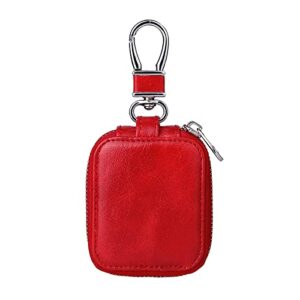 chanroy compatible with airpods pro & 2 & 1 portable premium pu leather protective vintage style case snap metal closure clip anti-scratch carrying pouch with keychain for airpods pro & 2 & 1(red)