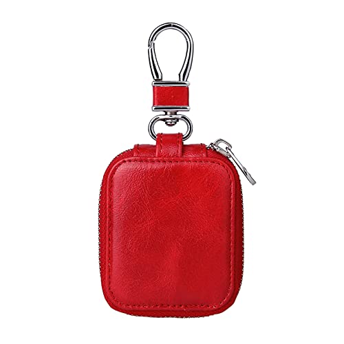 CHANROY Compatible with AirPods Pro & 2 & 1 Portable Premium PU Leather Protective Vintage Style Case Snap Metal Closure Clip Anti-Scratch Carrying Pouch with Keychain for AirPods Pro & 2 & 1(Red)