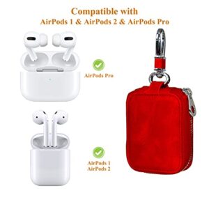 CHANROY Compatible with AirPods Pro & 2 & 1 Portable Premium PU Leather Protective Vintage Style Case Snap Metal Closure Clip Anti-Scratch Carrying Pouch with Keychain for AirPods Pro & 2 & 1(Red)