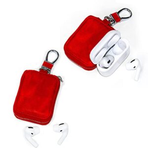 CHANROY Compatible with AirPods Pro & 2 & 1 Portable Premium PU Leather Protective Vintage Style Case Snap Metal Closure Clip Anti-Scratch Carrying Pouch with Keychain for AirPods Pro & 2 & 1(Red)