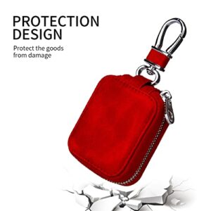 CHANROY Compatible with AirPods Pro & 2 & 1 Portable Premium PU Leather Protective Vintage Style Case Snap Metal Closure Clip Anti-Scratch Carrying Pouch with Keychain for AirPods Pro & 2 & 1(Red)