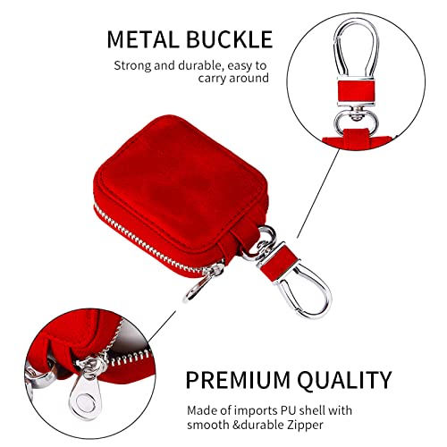 CHANROY Compatible with AirPods Pro & 2 & 1 Portable Premium PU Leather Protective Vintage Style Case Snap Metal Closure Clip Anti-Scratch Carrying Pouch with Keychain for AirPods Pro & 2 & 1(Red)