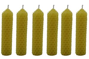 4 inches 100% pure natural handmade beeswax honeycomb hand rolled unscented tapers candles (yellow x 6, 0.9" x 4")