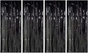 caprivalley 4 packs 3.2ft x 6.6ft black fringe curtain foil curtain foil backdrops party backdrops decorations tinsel metallic curtains