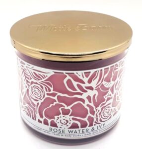 bath & body works, white barn 3-wick candle w/essential oils - 14.5 oz - 2021 summer collection! (rose water ivy)