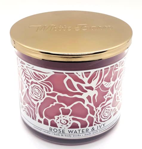 Bath & Body Works, White Barn 3-Wick Candle w/Essential Oils - 14.5 oz - 2021 Summer Collection! (Rose Water Ivy)