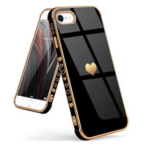 L-FADNUT Compatible with iPhone 7 Plus Case iPhone 8 Plus Case Women Girls Cute Bling Heart Design Plating Bumper Shockproof Slim Fit Soft Silicone Protective Cover for iPhone 8 Plus Phone Case,Black