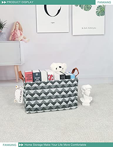 FANKANG Storage Bins, Nursery Hamper Canvas Laundry Basket Foldable with Waterproof PE Coating Large Storage Baskets for Kids Boys and Girls, Office, Bedroom, Clothes,Toys(Rec-grey wave)