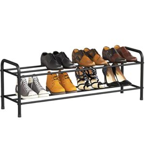 fanhao 2-tier shoe rack, 100% stainless steel shoe storage organizer, stackable 8-pair storage shelf for bedroom, closet, entryway, dorm room, 10.3" w x 31.5" d x13.2 h (matte black)