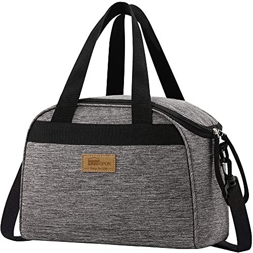 HOMESPON Insulated Lunch Bag Wide Open Design Reusable Cooler Tote Box with Adjustable Shoulder Strap For Woman Man（Gray）