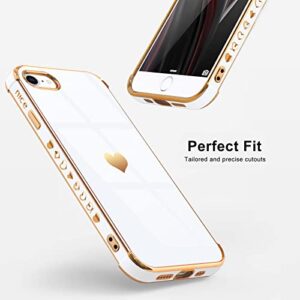 L-FADNUT Compatible with iPhone SE 2020 Case iPhone 7/8 Case iPhone SE 2022 Case Women Girls Cute Bling Heart Design Plating Bumper Shockproof Slim Silicone Protective Cover iPhone 8 Phone Case,White