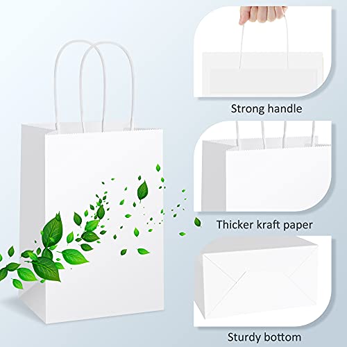 UCGOU Gift Bags 50Pcs 8x4.25x10.5 Inches White Kraft Paper Bags Paper Gift Bags with Handles Party Favor Bags Goodie Bags Shopping Bags Bulk Craft Bags Grocery Bags