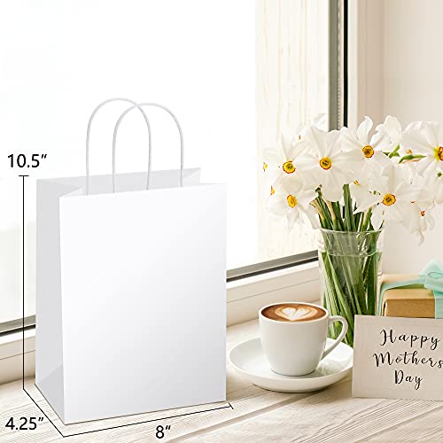 UCGOU Gift Bags 50Pcs 8x4.25x10.5 Inches White Kraft Paper Bags Paper Gift Bags with Handles Party Favor Bags Goodie Bags Shopping Bags Bulk Craft Bags Grocery Bags