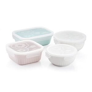zen pleats porcelain serve and store airtight container mix set of 4, mixed color