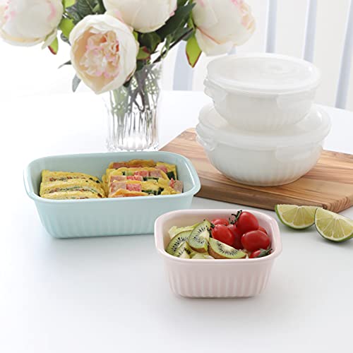 ZEN Pleats Porcelain Serve and Store Airtight Container Mix Set of 4, Mixed Color