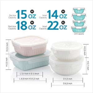 ZEN Pleats Porcelain Serve and Store Airtight Container Mix Set of 4, Mixed Color