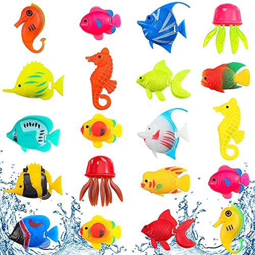 20 Pieces Artificial Moving Fishes Plastic Floating Fishes Lifelike Fish Ornament Aquarium Decorations for Fish Tank (Jellyfish and Seahorses)