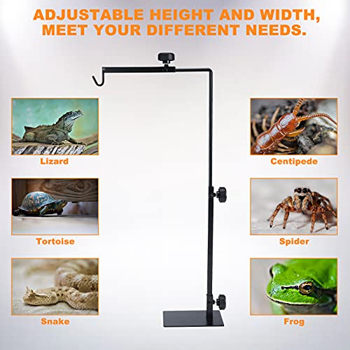 Patioer Reptile Lamp Stand Pet Lamp Bracket Adjustable Metal Floor Light Lamp Holder Lamp Support for Reptile Succulent Plants Glass Terrarium Heating Light, Small Size