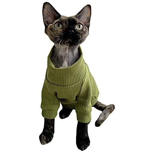 Sphynx Hairless Cat Cotton T-Shirts Summer Breathable Vest Solid Color Turtleneck Pullover Kitten Shirts Sweater Pet Clothes for Cat (Green, XXL(11-15lbs))