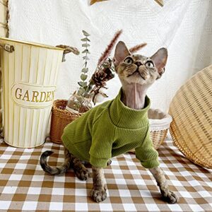 Sphynx Hairless Cat Cotton T-Shirts Summer Breathable Vest Solid Color Turtleneck Pullover Kitten Shirts Sweater Pet Clothes for Cat (Green, XXL(11-15lbs))