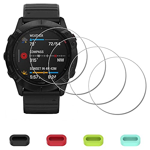 iDaPro [4 Pack] Screen Protector for Garmin fenix 6X Pro / 6X Pro Solar/ 6X 51mm Watch + Silicone Anti-dust Plugs Tempered Glass Anti-Scratch Bubble-Free