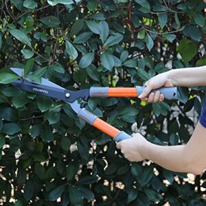 TRAMITEC Garden Hedge Shears, Manual Hedge Clippers for Shaping Shrubs and Trimming Bushes. Hedge Clippers & Shears made with Durable Carbon Steel Blades, Shock-Absorbing Bumpers and Comfort Grips.