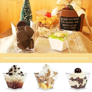 50 Pack 3.5 Oz Plastic Mini Dessert Cups,Square Clear Parfait Cups for Chocolate Desserts, Appetizers,Dessert Samplers,Dessert Shot Glasses & More