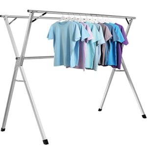 kdpranky clothes drying rack, heavy duty foldable laundry drying rack, retractable space saving drying rack, stainless steel garment rack for indoor and outdoor use, 1.5m/59in