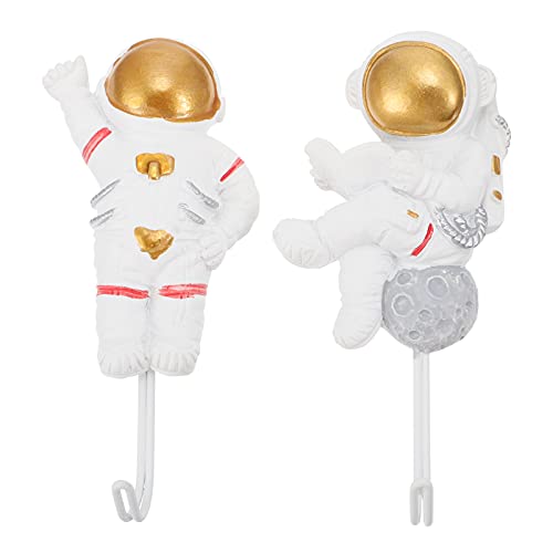 VOSAREA 2Pcs Astronaut Wall Hook Punch Free Heavy Duty Wall- Mounted Sticky Hooks Adhesive Robe Towel Keys Hanger Bags Coat Rack for Home Kitchen Bathroom Style 1