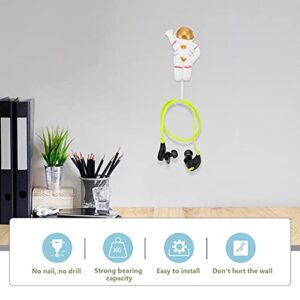 VOSAREA 2Pcs Astronaut Wall Hook Punch Free Heavy Duty Wall- Mounted Sticky Hooks Adhesive Robe Towel Keys Hanger Bags Coat Rack for Home Kitchen Bathroom Style 1