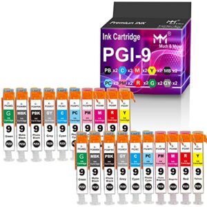 mm much & more compatible ink cartridge replacement for canon pgi9 pgi-9 pgi 9 to used with pixma pro 9500 pro 9500-mark ii printers (20-pack, 2-set, 2 x each pbk, mbk, c, m, y, pc, pm, r, gy, g)