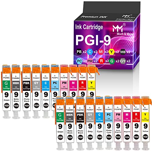 MM MUCH & MORE Compatible Ink Cartridge Replacement for Canon PGI9 PGI-9 PGI 9 to Used with Pixma Pro 9500 Pro 9500-Mark II Printers (20-Pack, 2-Set, 2 x Each PBK, MBK, C, M, Y, PC, PM, R, GY, G)